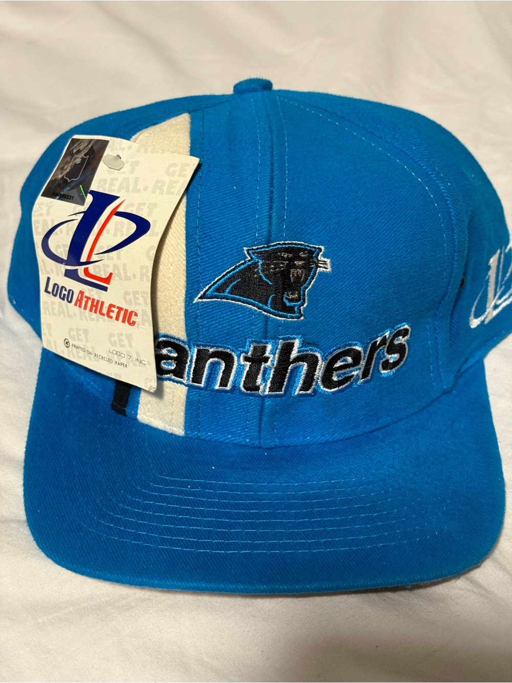 Carolina Panthers Logo Athletic Vintage Deadstock Snapback Hat in Blue and White